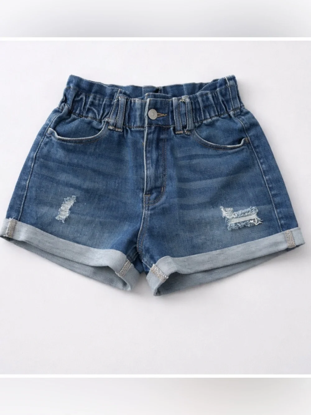 Cello Denim Shorts Size Small High Rise Elastic Waist Distressed Cuffed Shorts